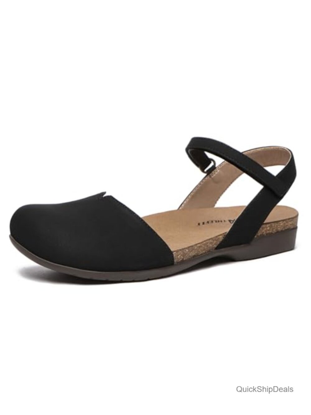 Closed Toe Sandals with Arch Support Cork Footbed Ankle Strap Flats